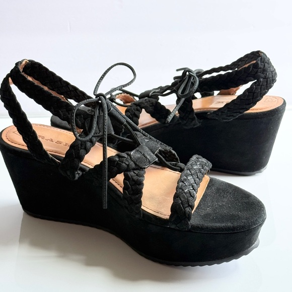 Trask Black Suede Platform Braided Wedge Lace-Up Sandals Size 11 - Picture 2 of 11